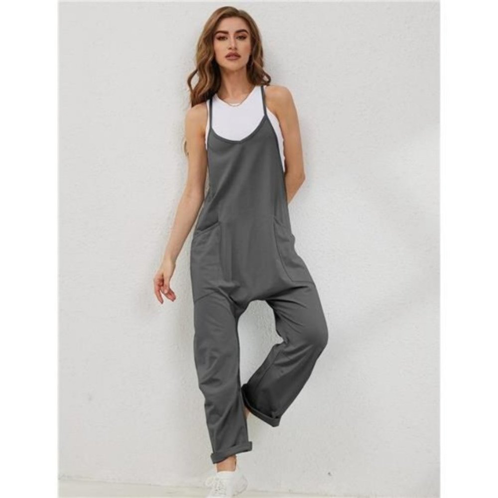Jumpsuits Summer Sleeveless Loose Spaghetti Strap Dark Grey